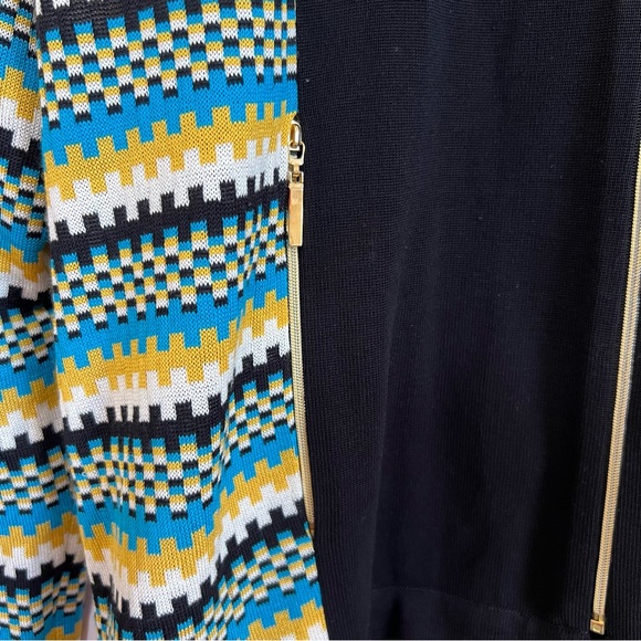 Exclusively MISOOK Full Zip Black Knit Blouse Long Sleeve Geometric Stripe XL - Picture 4 of 10